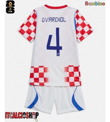 Croazia Josko Gvardiol #4 Prima Maglia Bambino Mondiali 2026 Manica Corta (+ Pantaloni corti)